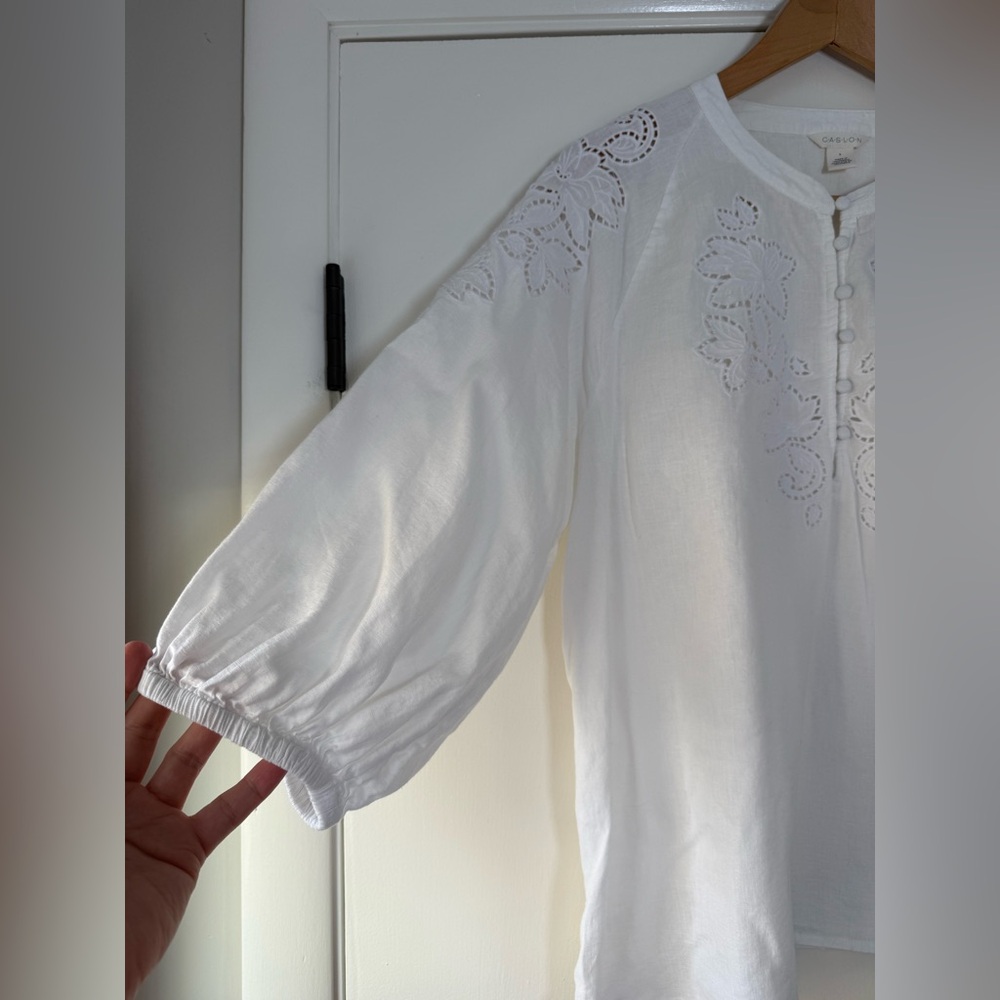 Caslon Embroidered Cutwork Split Neck Popover Top… - image 6